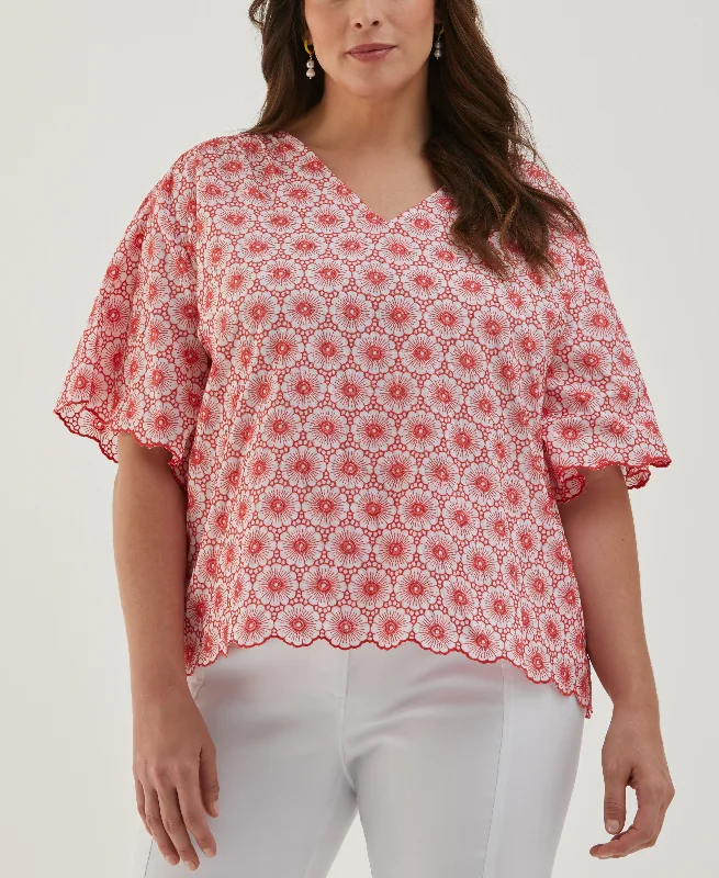 Plus Size Daisy Embroidered Blouse