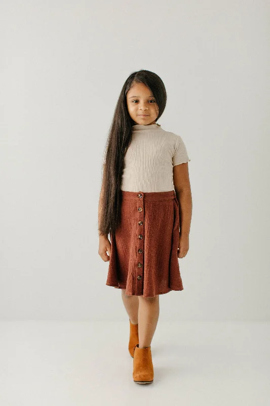 'Sawyer' Girl Cotton Gauze A-Line Skirt in Cinnamon FINAL SALE