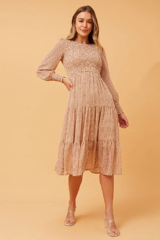 SHERRY TIERED MIDI DRESS