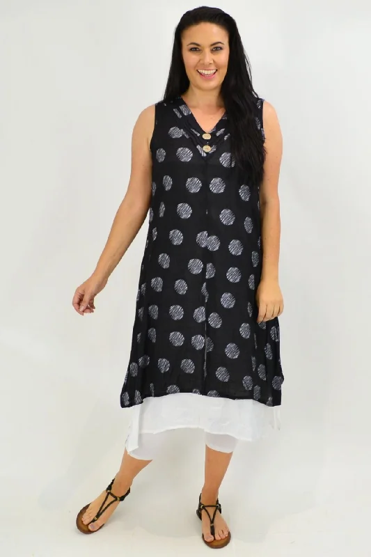 Sleeveless Black Dots Overlay Tunic Dress