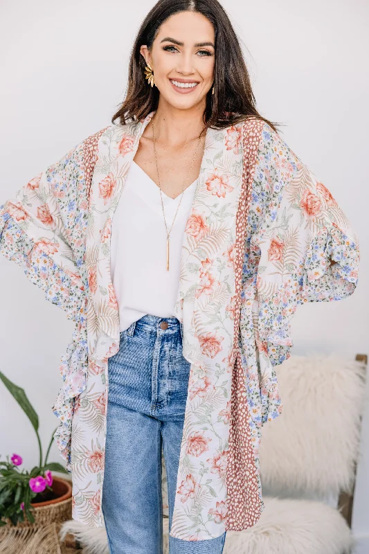 Wherever You Go White Mixed Print Kimono