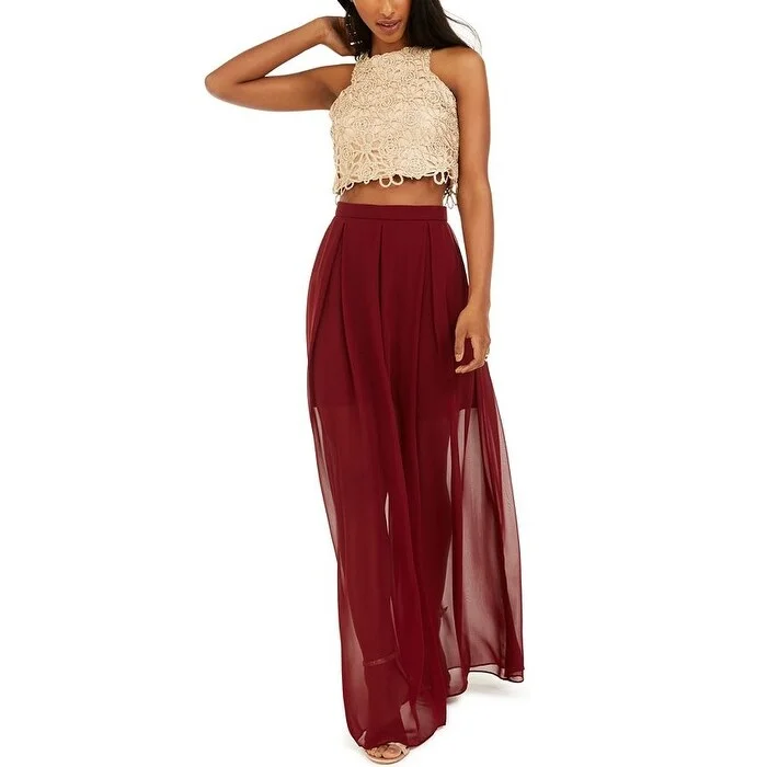 B Darlin Junior's Halter Top & Chiffon Skirt Wine Size -7-8