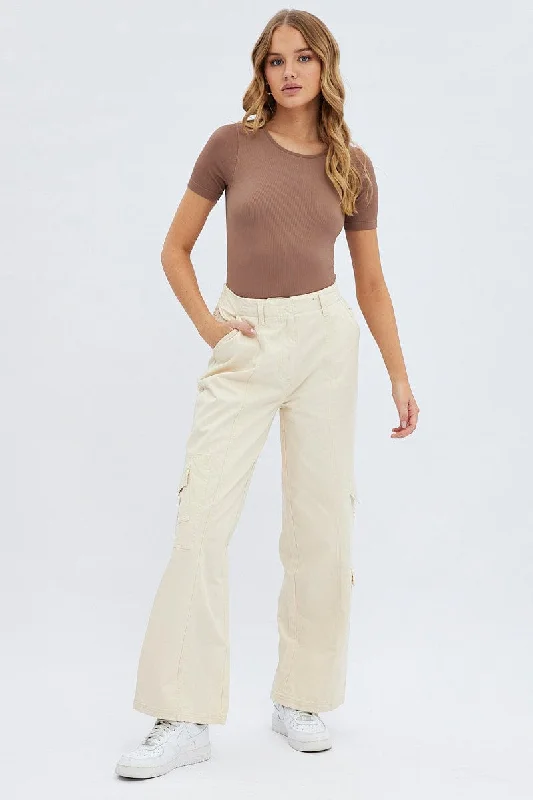 Camel Cargo Pants Low Rise