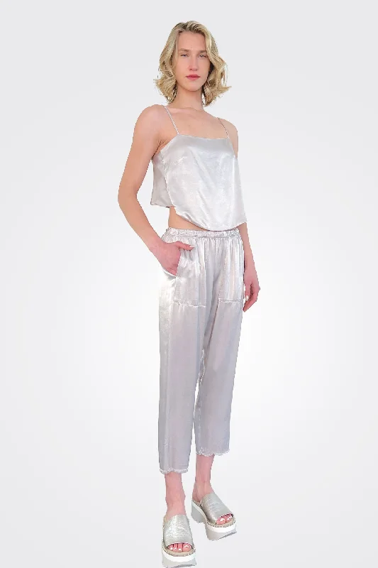 Erika Vintage Satin Drop Pant - Silver