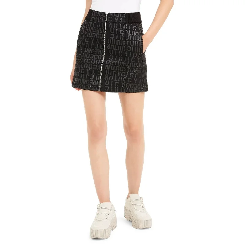 Juicy Couture Juniors' Logo-Printed Denim Mini Skirt Black Size 28