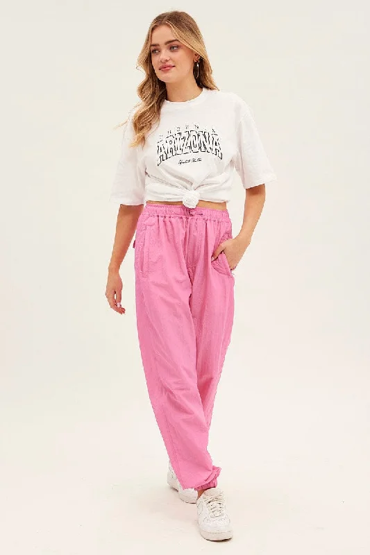 Pink Parachute Cargo Pants Mid Rise