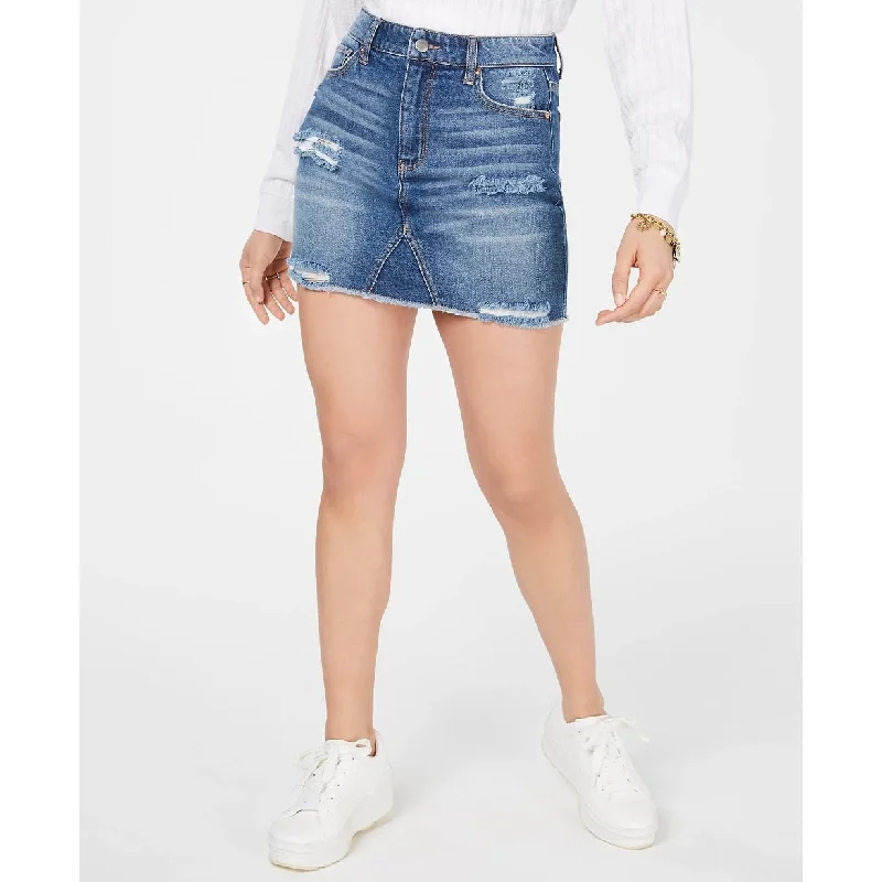 Tinseltown Juniors' Ripped Denim Mini Skirt Blue Size 5