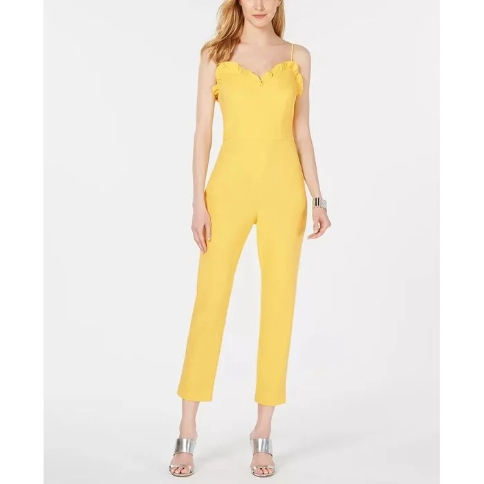 Adrianna Papell Women's Scallop Ruffle Jumpsuit Bright Yellow Size 12