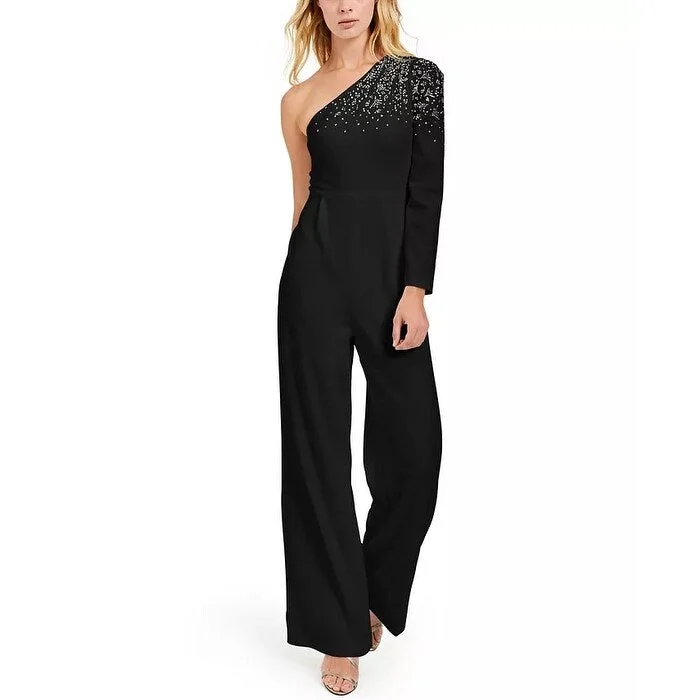 Calvin Klein Women's One-Shoulder Bling Jumpsuit Black Size 10