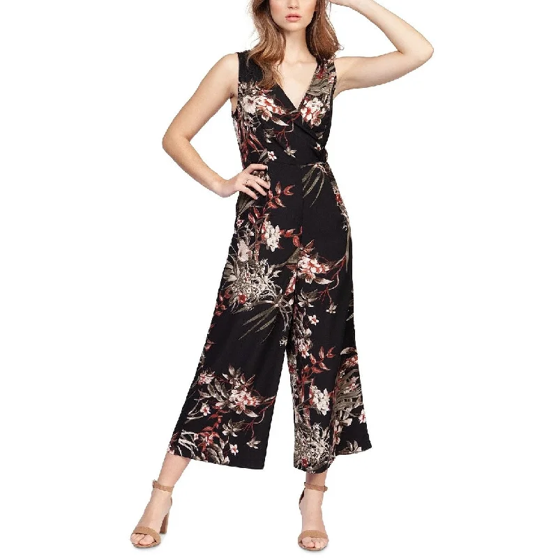 Black Tape Women's Floral-Print Faux-Wrap Culotte Jumpsuit Size XL