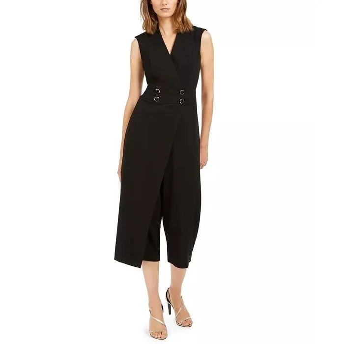 Calvin Klein Women's Cropped Overlay Jumpsuit Black Size 4