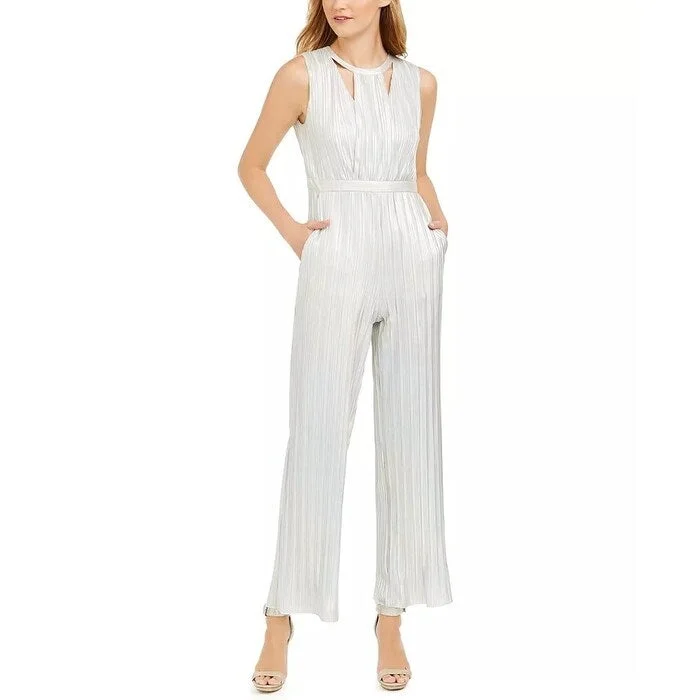 Calvin Klein Women's Cutout Iridescent Jumpsuit White Size 12