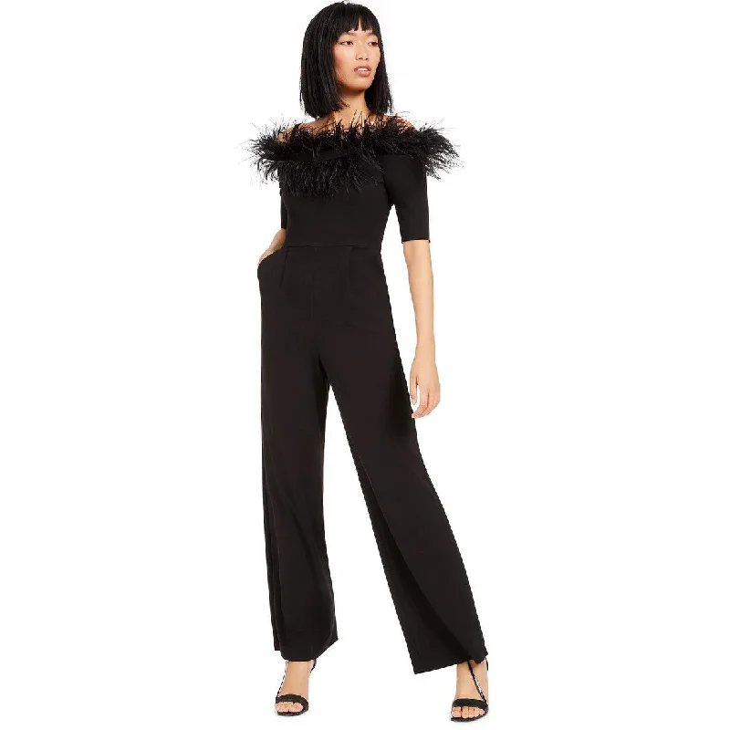 Calvin Klein Women's Off-The-Shoulder Feather Jumpsuit Black Size 6