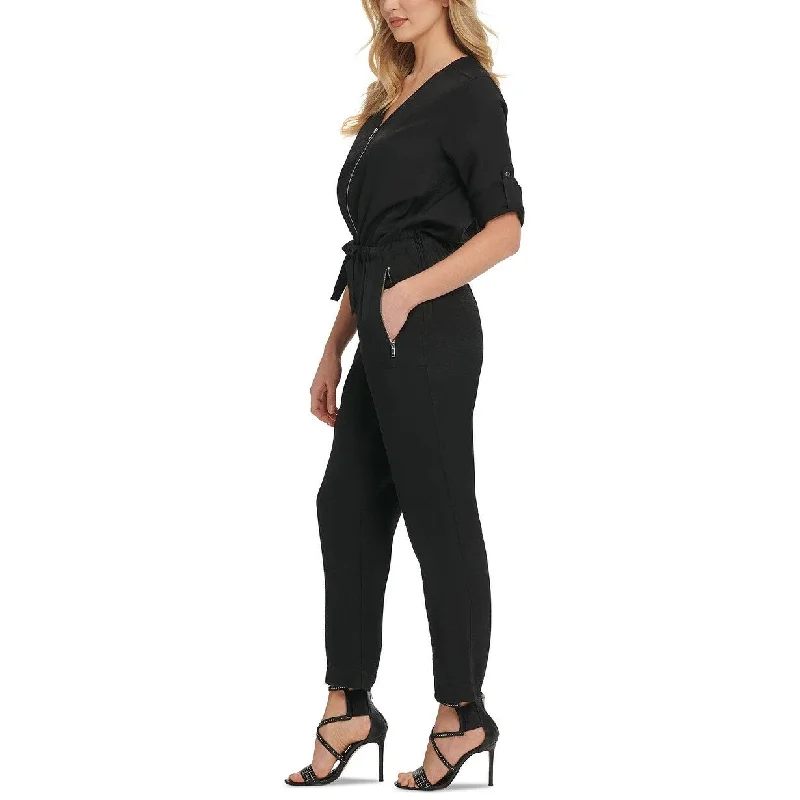 DKNY Women's Foundation Long-Sleeve Jumpsuit Black Size 14