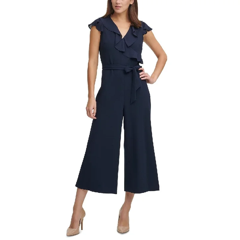 Karl Lagerfeld Ruffle Women's Cropped Jumpsuit Blue Size 4