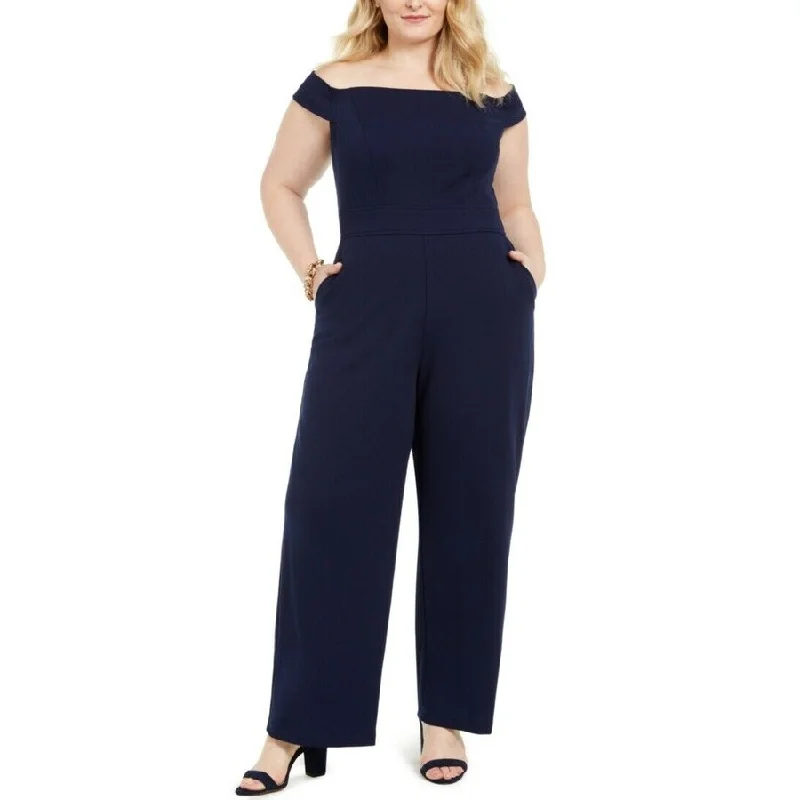 Teeze Me Women's Plus Size Off-The-Shoulder Jumpsuit Navy Size 20