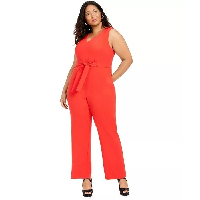 Vince Camuto Women's Plus Crepe Tie Front Wide Leg Jumpsuit Red Size 20W