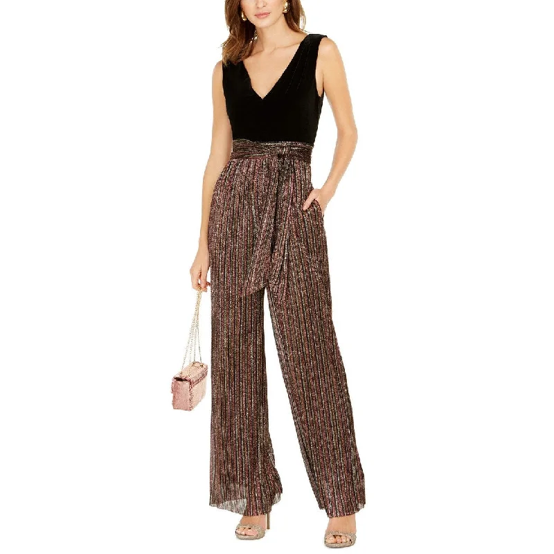 Vince Camuto Women's Velvet & Glitter-Striped Jumpsuit Black Size 14